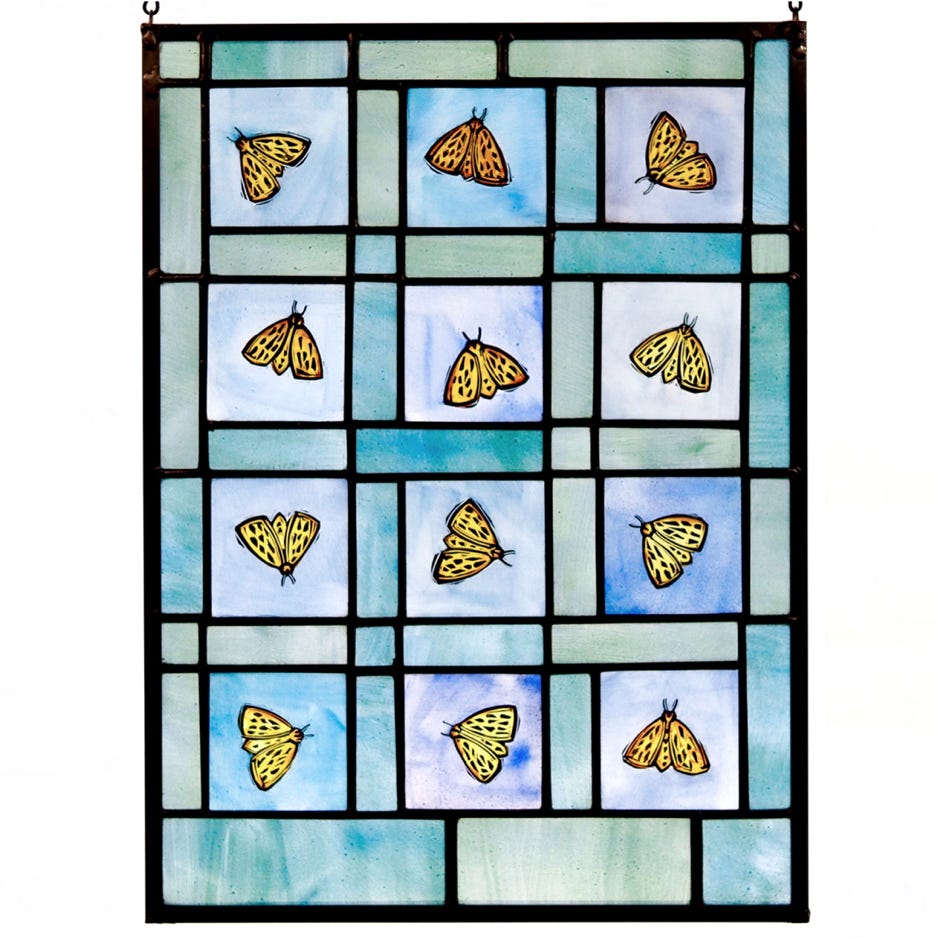 Clare Adams, Tiger Moth Quilt, 2021, Stained and enameled glass 