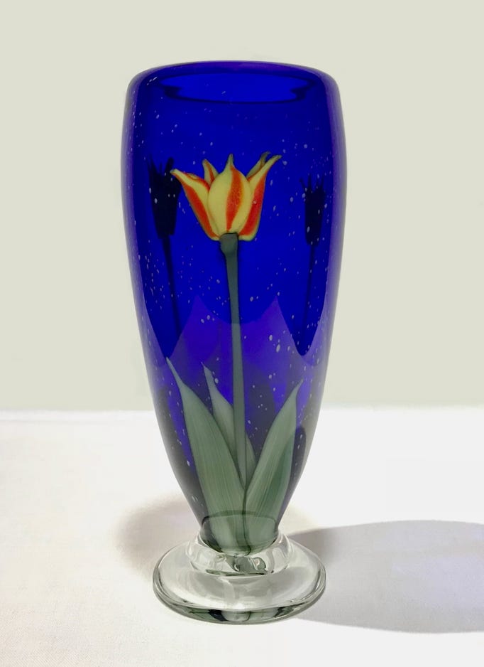 Chris Sherwin Tulip Vase, Blue Vase Collection 2007 Blown glass, applied torchwork