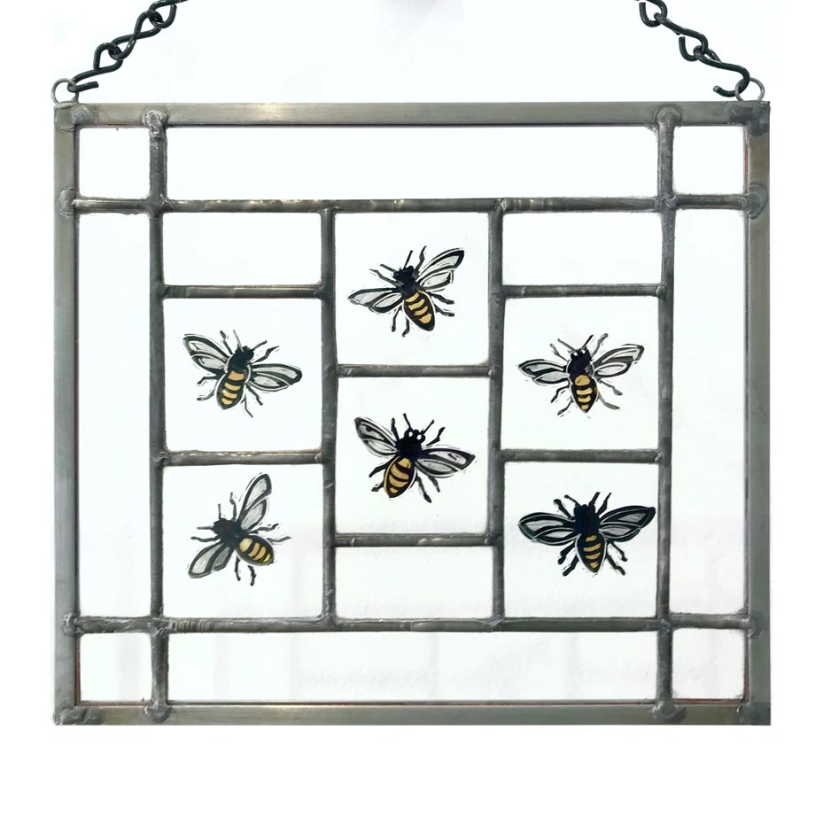 Clare Adams, Six Bees, 2020, Stained and enameled glass 