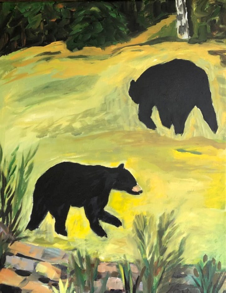 carol-keiser_backyard-bears-retreating