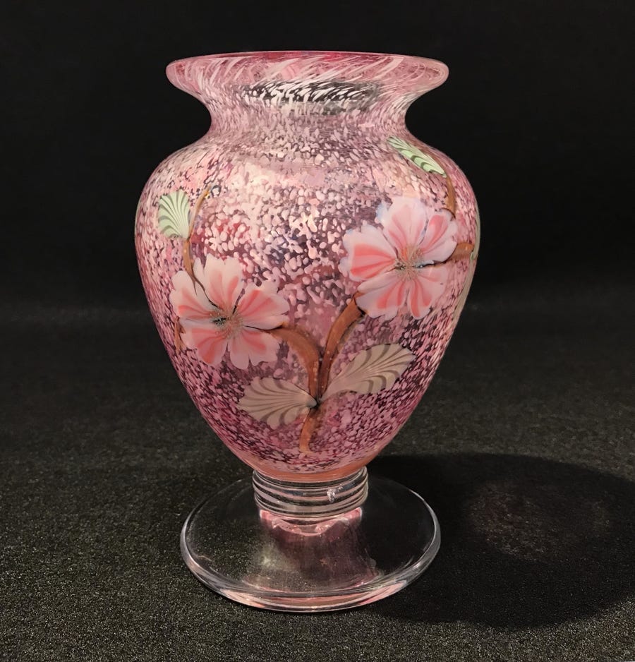 Chris Sherwin Cherry Blossom Vase, Pink Vase Collection 2018 Blown glass, applied torchwork