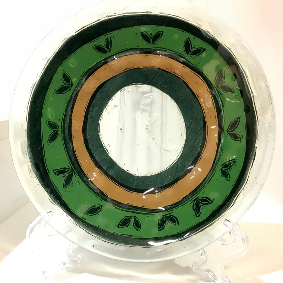 Clare Adams Composture Series #1 2015 - 2018 Reversed Glass Painting: enamel, varnish, gold and silver leaf 9 x 11 in