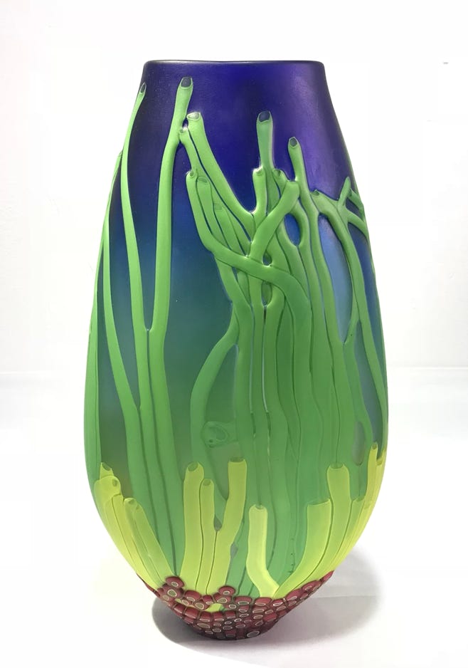 David Leppla Sea Fan Vase (Blue) Undersea Series 2018 Blown glass, acid etched