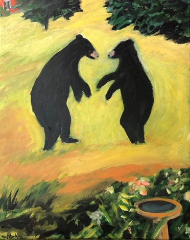 carol-keiser_backyard-bears-jousting