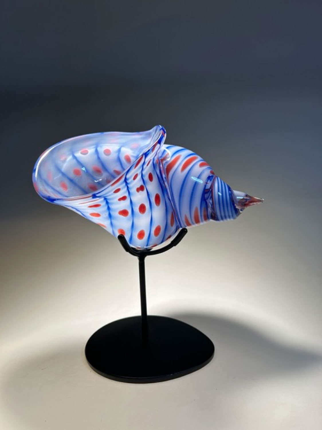 Robert DuGrenier Blue and White Swirl with Red Dots