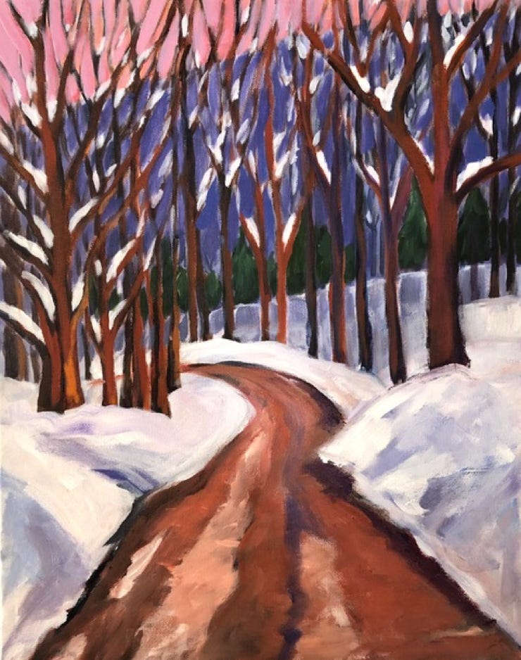 Carol Keiser Snowy Road with Pink Sky