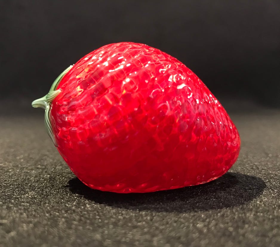 Chris Sherwin Strawberry  Dimpled Fruit Sculpture Series 2018 Sculpted glass with torchwork