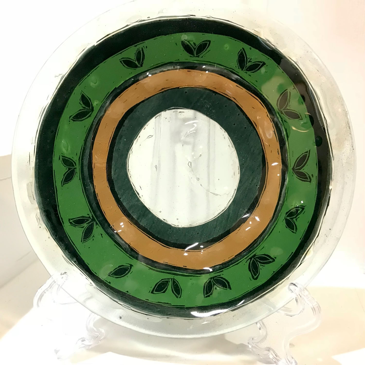 Clare Adams Composture Series #1 2015 - 2018 Reversed Glass Painting: enamel, varnish, gold and silver leaf 9 x 11 in