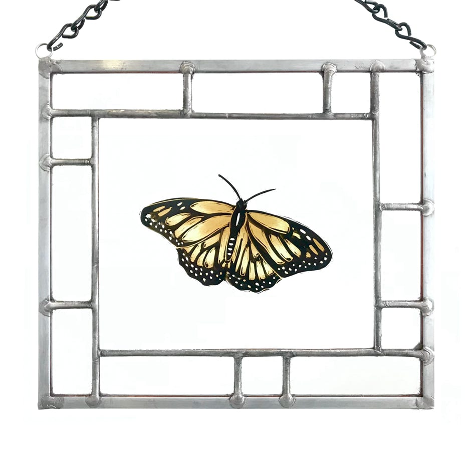 Clare Adams, Monarch, 2021,  Stained and enameled glass 