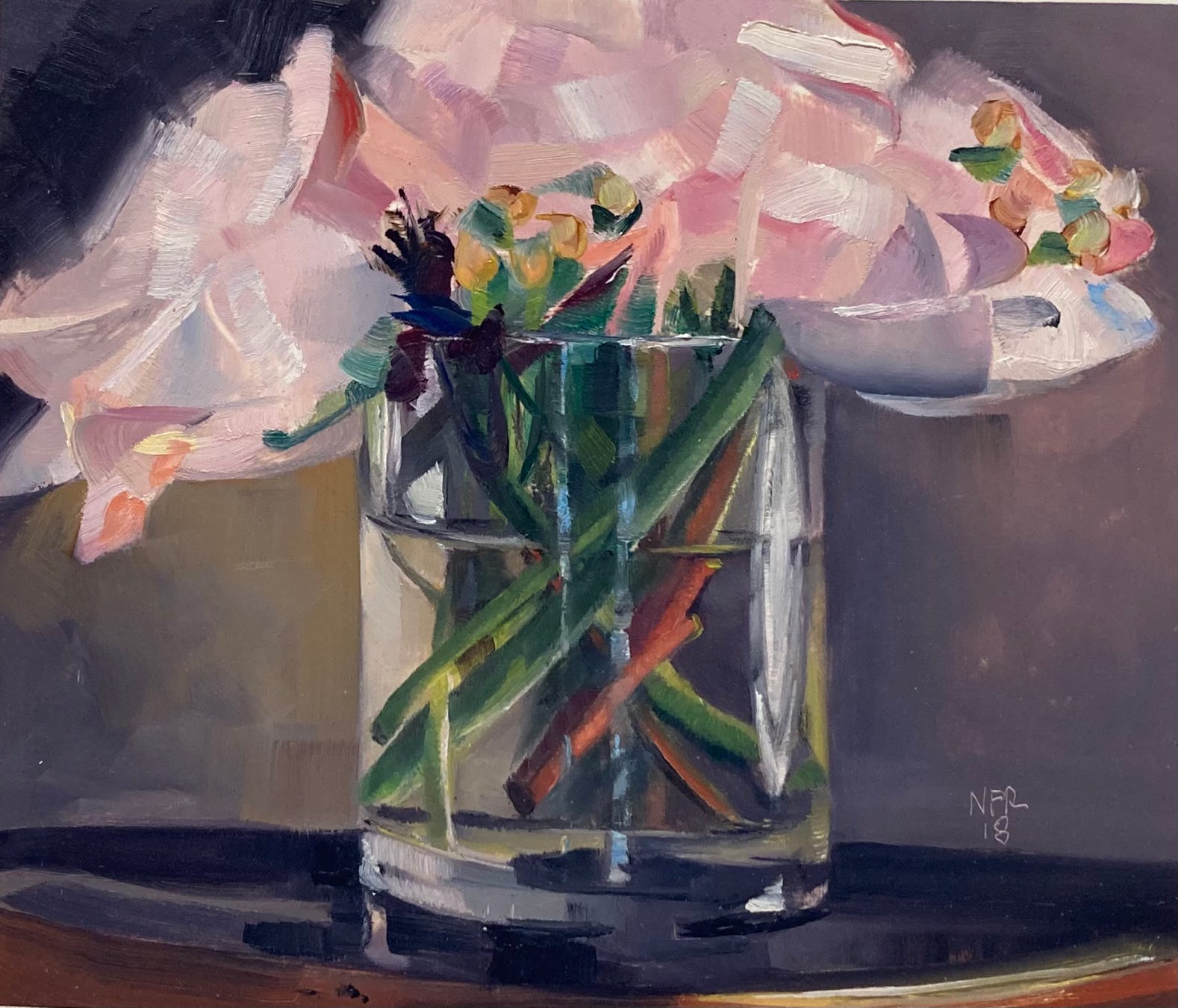 Nancy Fitz-Rapalje Gallery Roses 2018 Oil on Shellacked Card