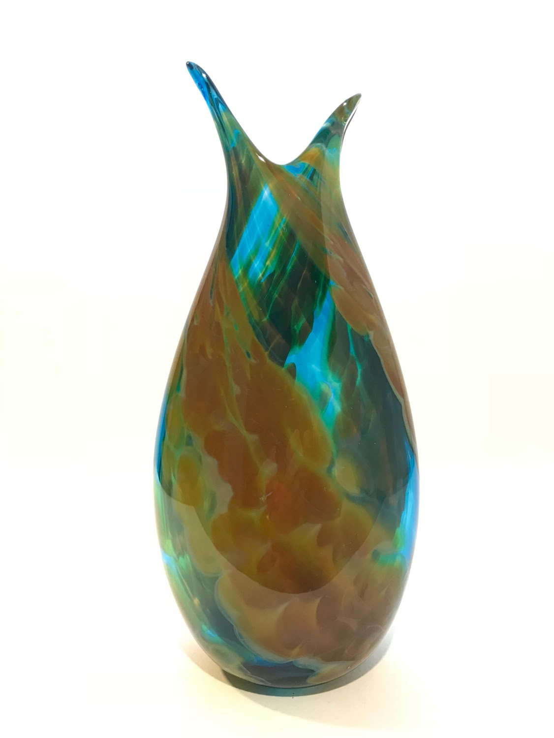 Robert Burch Tall Turquoise & Gold Vase with Pulled Lip 