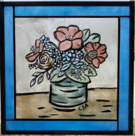 Clare Adams Garden Bouquet 2023 painted glass and mirror