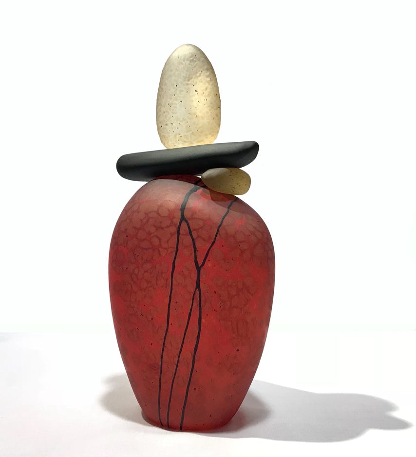 Melanie Leppla Tall Red Cairn Cairn Series 2018 Blown glass, acid etched