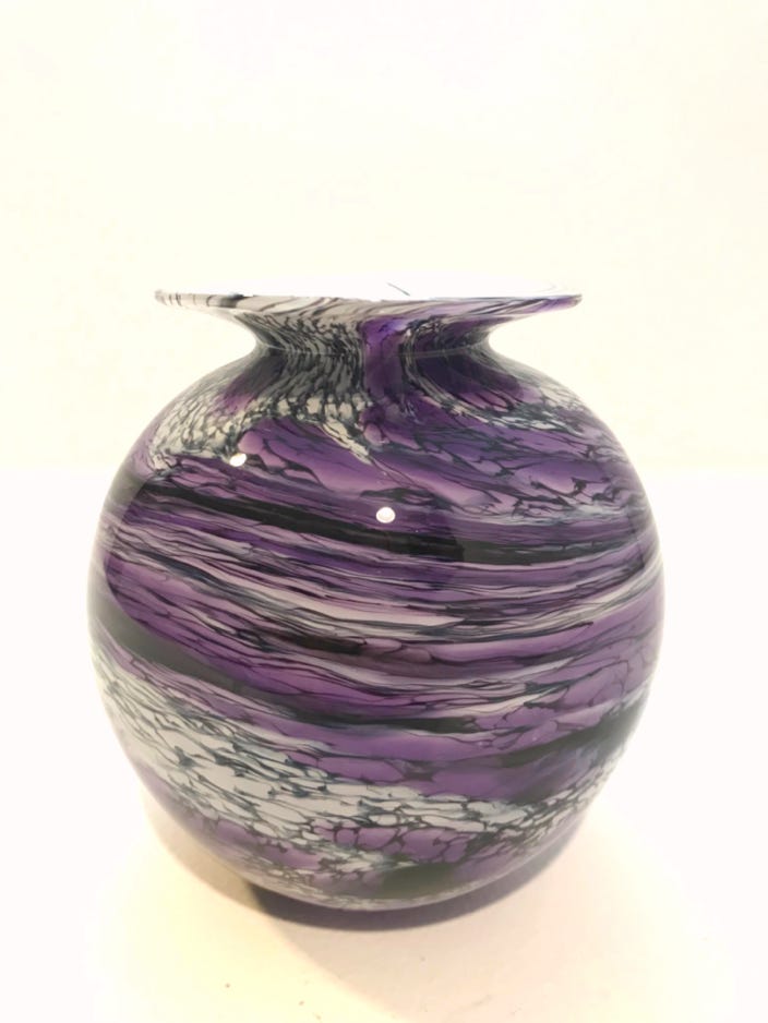 Robert Burch Round Purple, White & Black Vase with Lip 2019 Blown glass 5 x 4 x 4 in