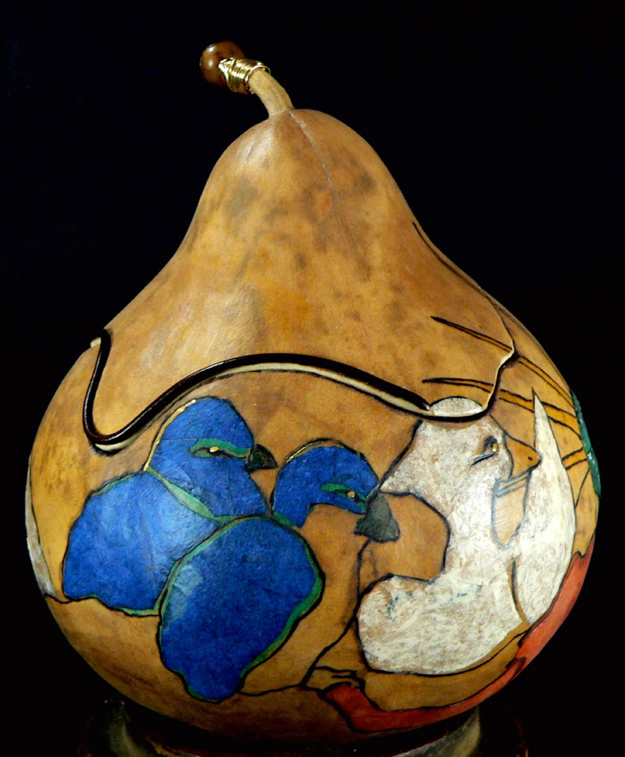 kim-grall_blue-bird-box_2019_wren-house-gourd-with-paper_6x6xin